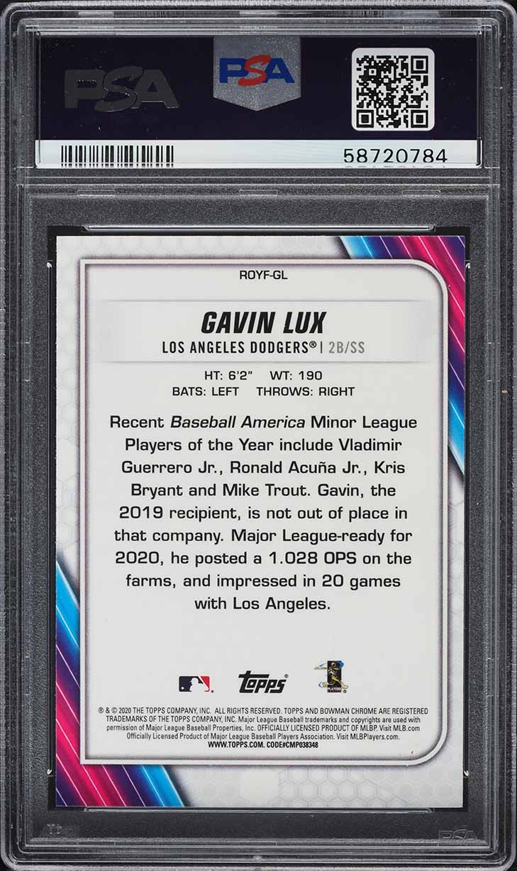 2020 Bowman Chrome ROY Favorites Gavin Lux ROOKIE #GL PSA 9 MINT