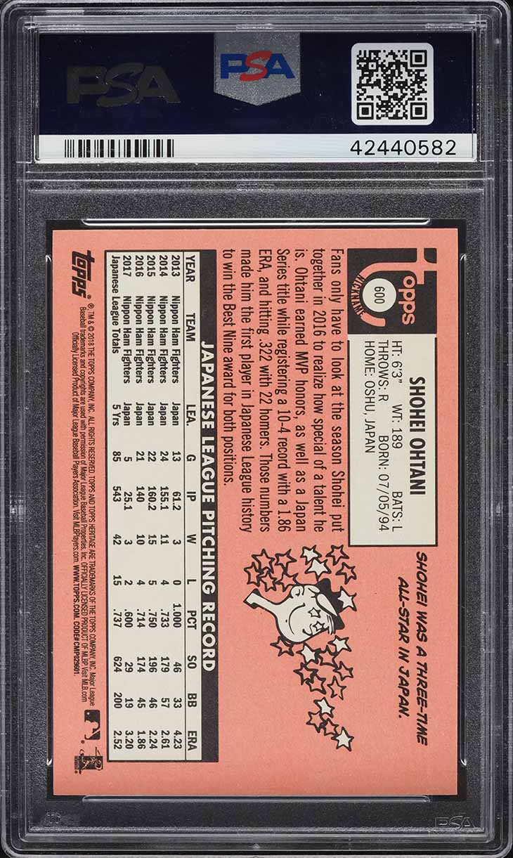 2018 Topps Heritage Nickname Shohei Ohtani ROOKIE #600 PSA 10 GEM MINT