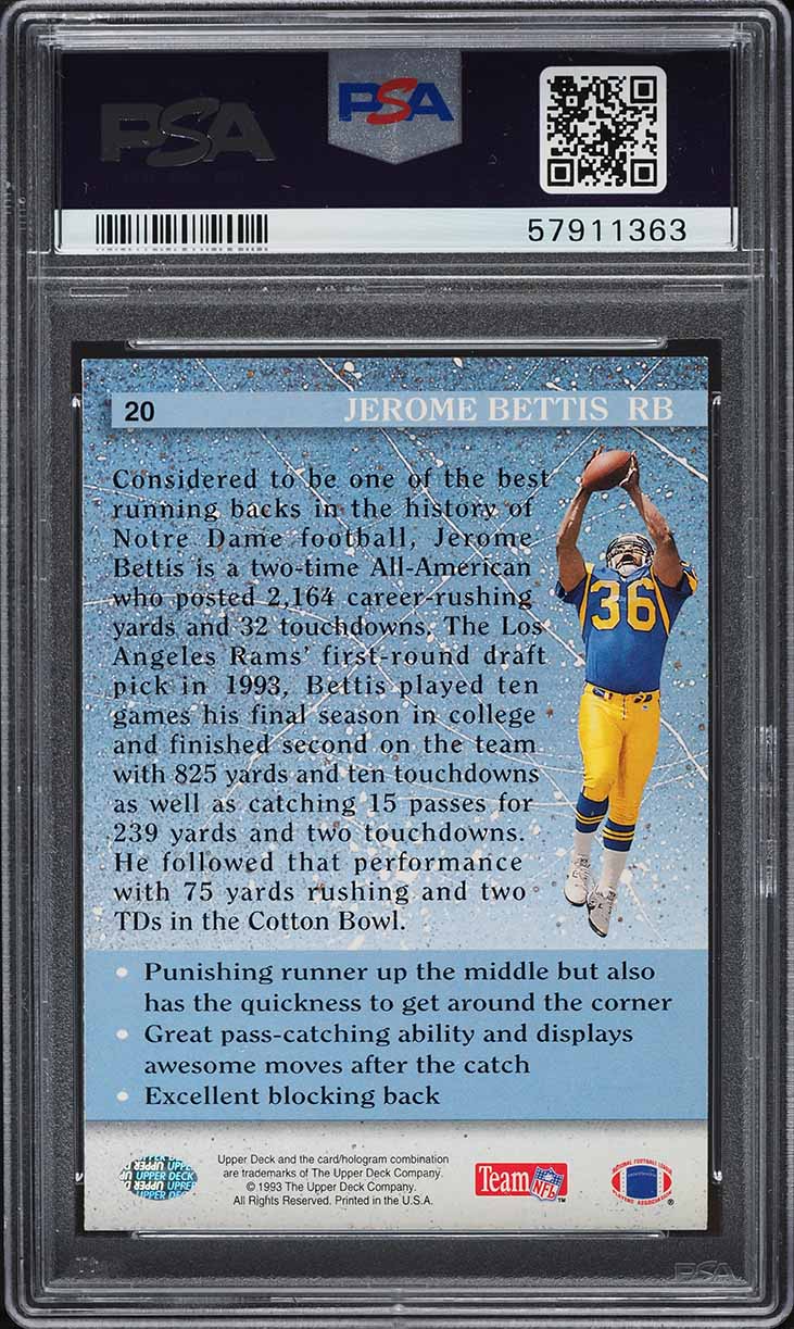 1993 Upper Deck Football Jerome Bettis ROOKIE #20 PSA 8 NM-MT