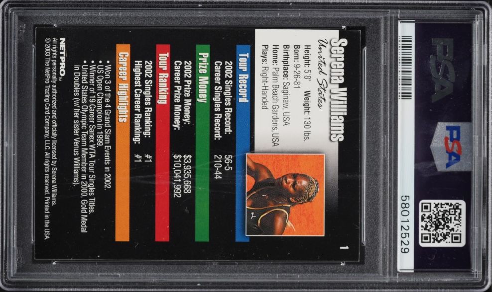 2003 Netpro Tennis Serena Williams ROOKIE #1 PSA 7 NRMT