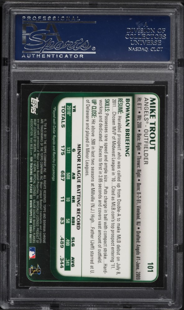 2011 Bowman Chrome Draft Mike Trout ROOKIE #101 PSA 10 GEM MINT
