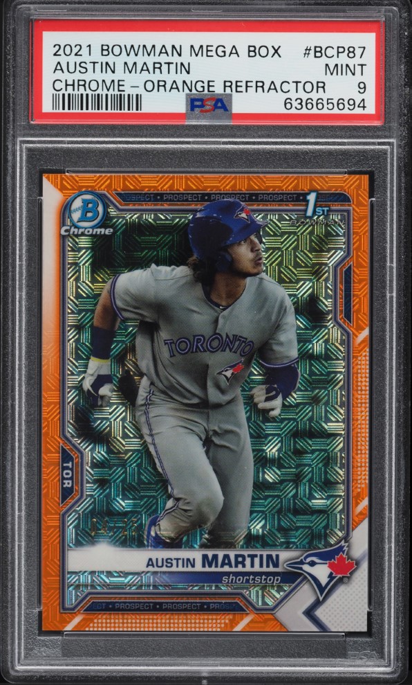 2021 Bowman Chrome Mega Box Orange Refractor Austin Martin RC /25 #BCP-87 PSA 9