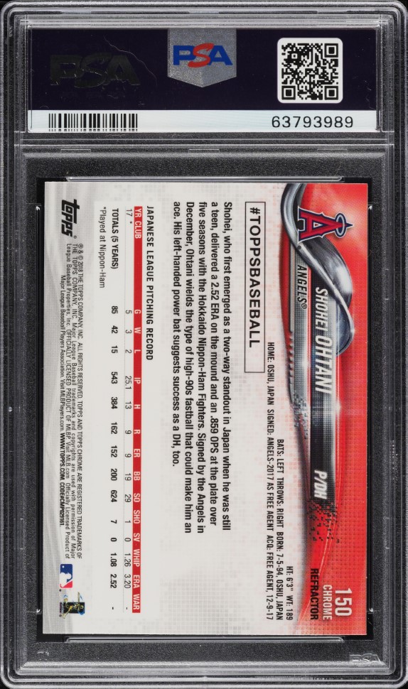2018 Topps Chrome Xfractor Shohei Ohtani ROOKIE #150 PSA 10 GEM MINT