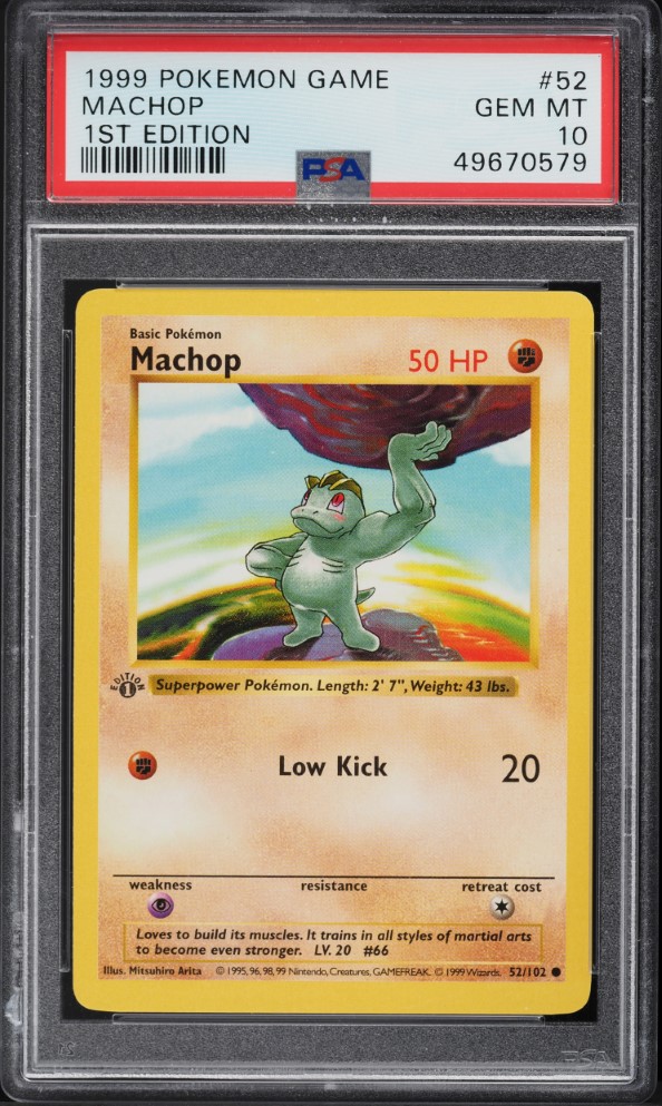 1999 Pokemon Base Set Shadowless 1st Edition Machop #52 PSA 10 GEM MINT