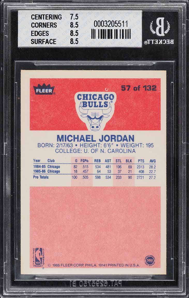 1986 Fleer Basketball Michael Jordan ROOKIE #57 BGS 8 NM-MT