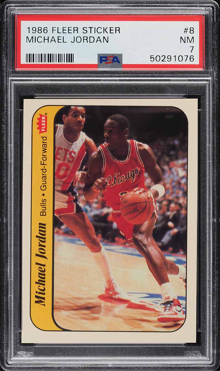 1986 Fleer Sticker Michael Jordan ROOKIE #8 PSA 7 NRMT