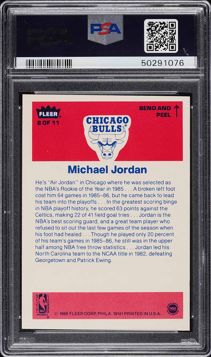 1986 Fleer Sticker Michael Jordan ROOKIE #8 PSA 7 NRMT