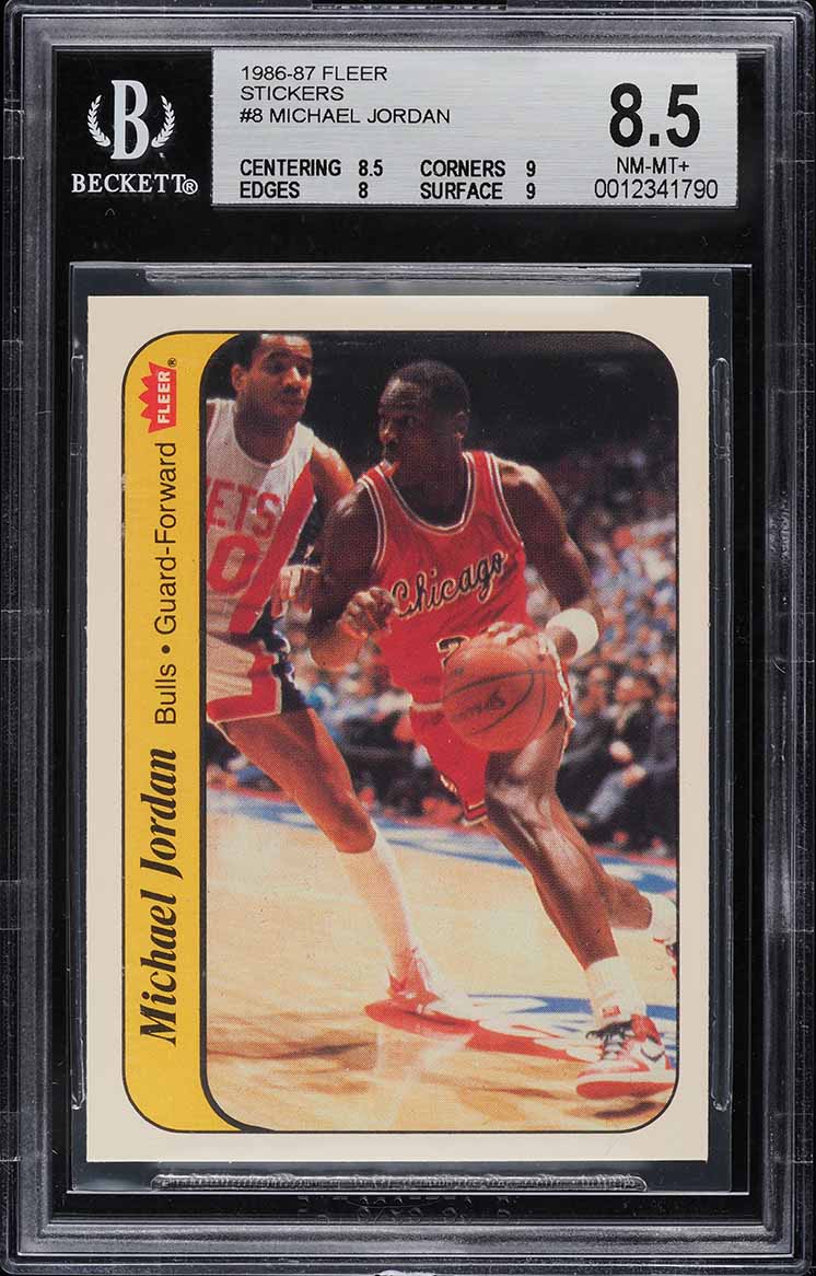 1986 Fleer Sticker Michael Jordan ROOKIE #8 BGS 8.5 NM-MT+