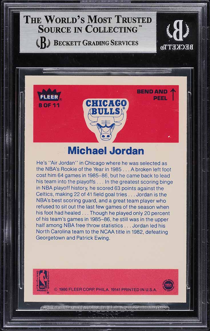 1986 Fleer Sticker Michael Jordan ROOKIE #8 BGS 8.5 NM-MT+