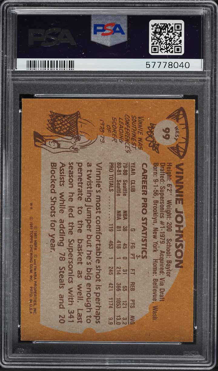 1981 Topps Basketball Vinnie Johnson WEST #99 PSA 8 NM-MT