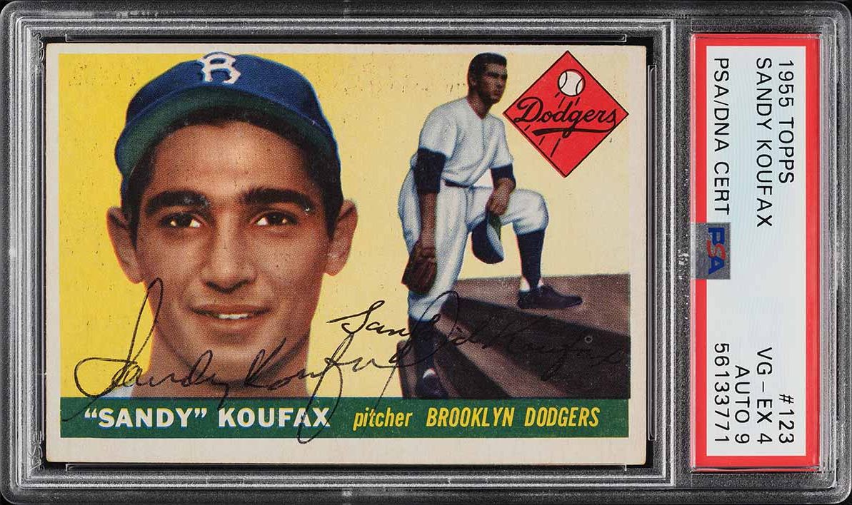 1955 Topps Sandy Koufax ROOKIE AUTO DNA 9 #123 PSA 4 VGEX