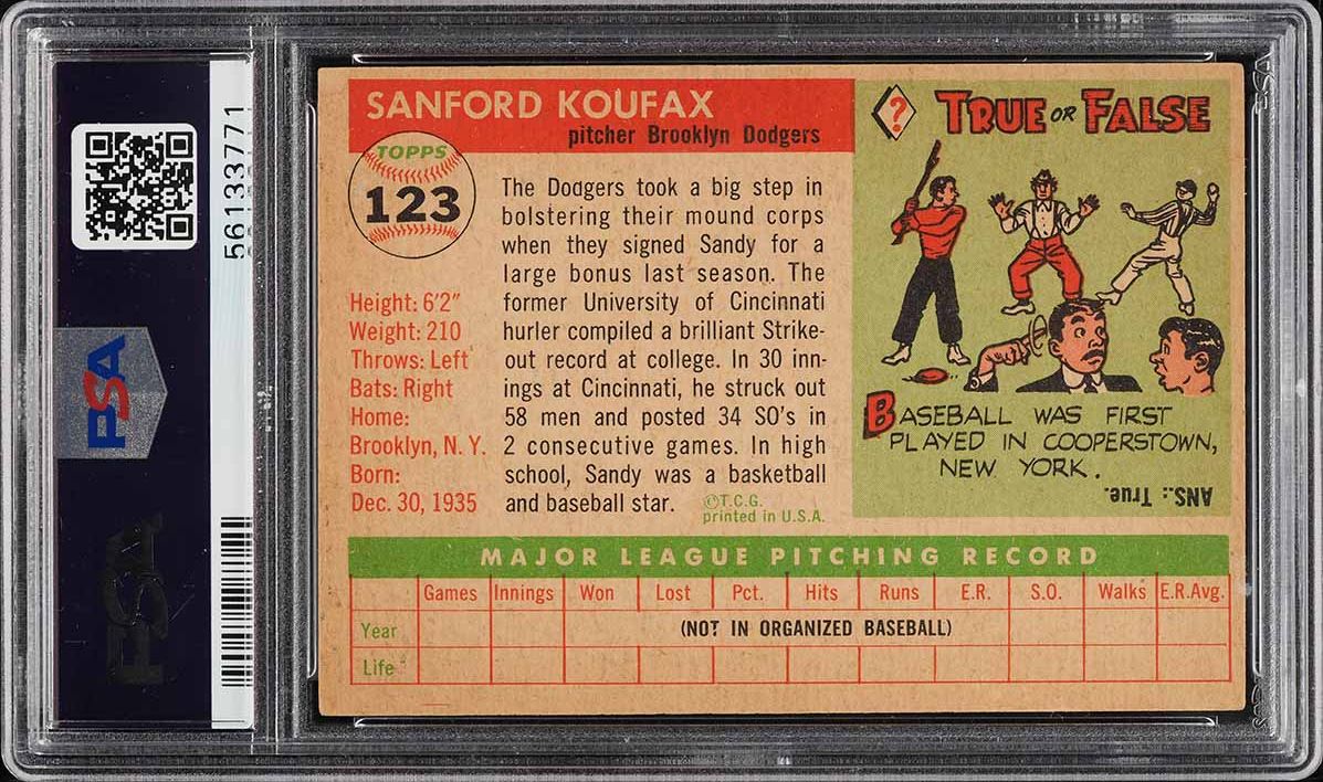 1955 Topps Sandy Koufax ROOKIE AUTO DNA 9 #123 PSA 4 VGEX