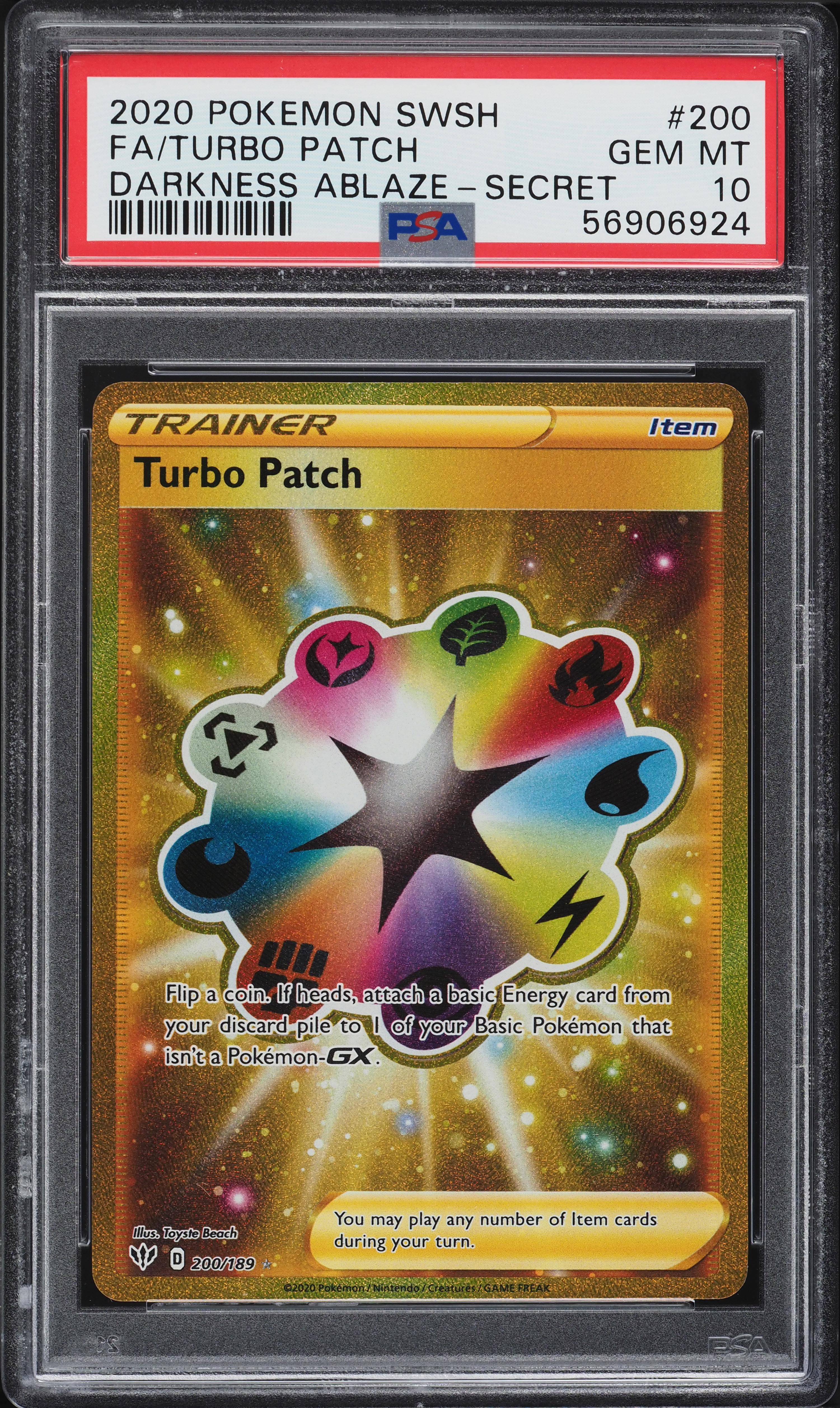 gold turbo patch pokemon card Darkness Ablaze 200/189 PSA 9 Age Group Pokmon Turbo Patch 200/189 Near