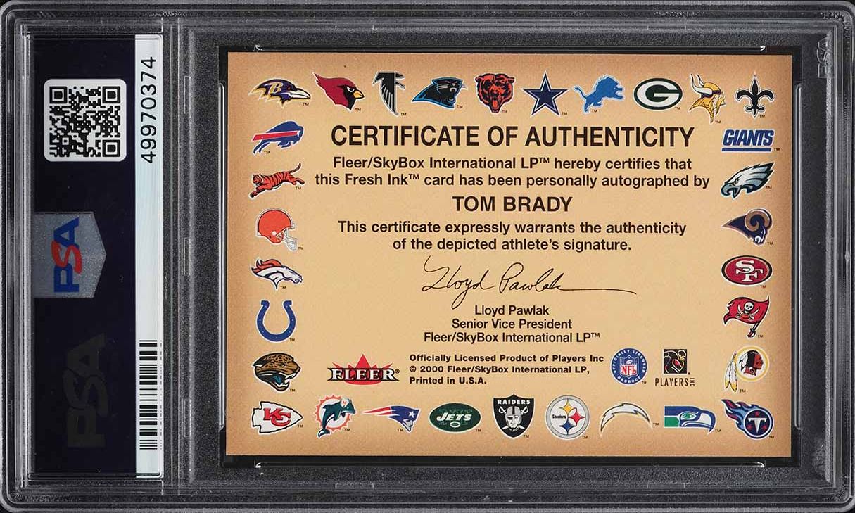 2000 Fleer Tradition Autographics Tom Brady ROOKIE AUTO PSA 7 NRMT
