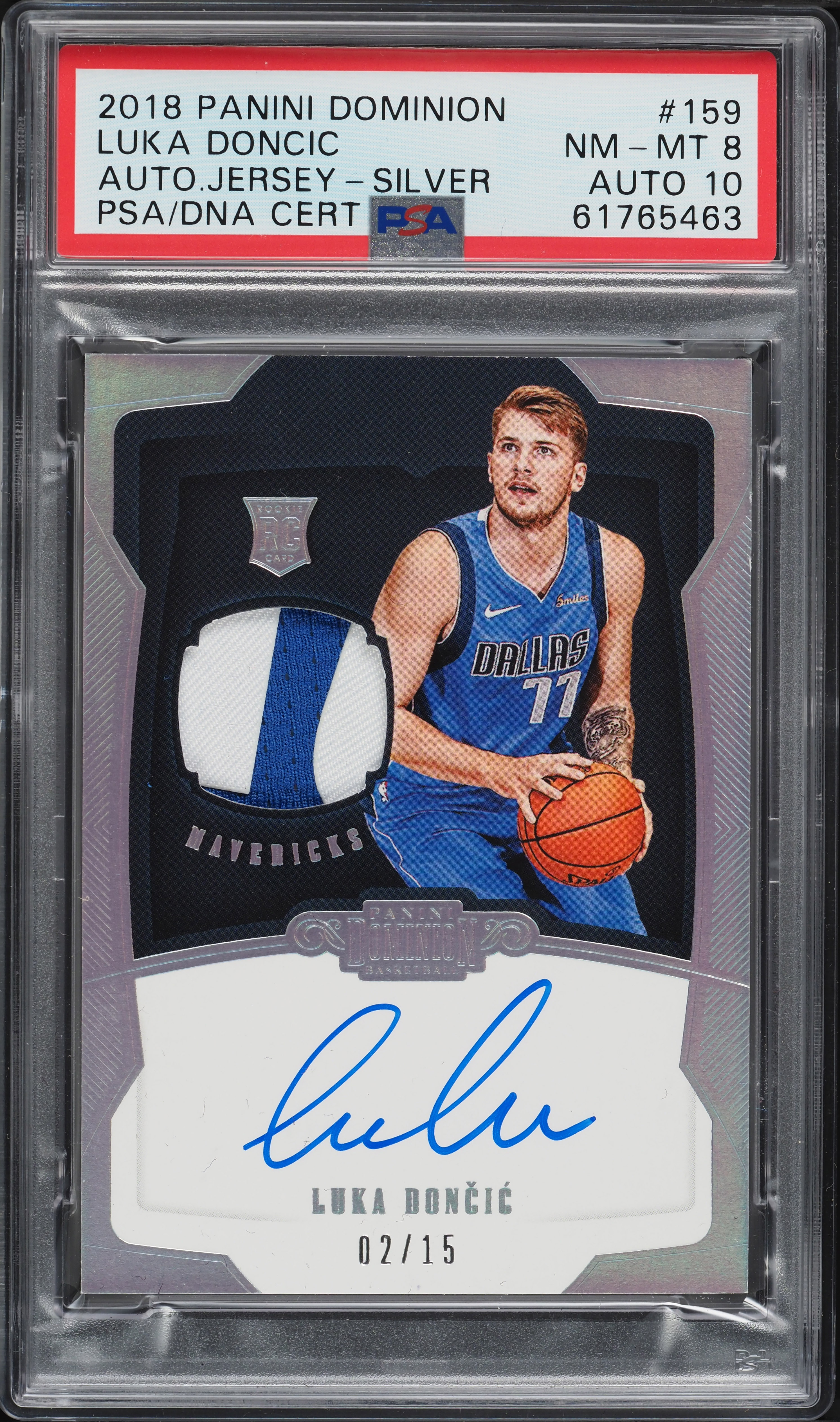 2018 Panini Dominion Silver Luka Doncic ROOKIE PATCH AUTO DNA 10