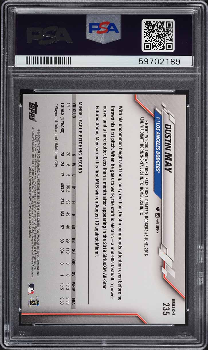 2020 Topps Pitching Dustin May ROOKIE #235 PSA 9 MINT