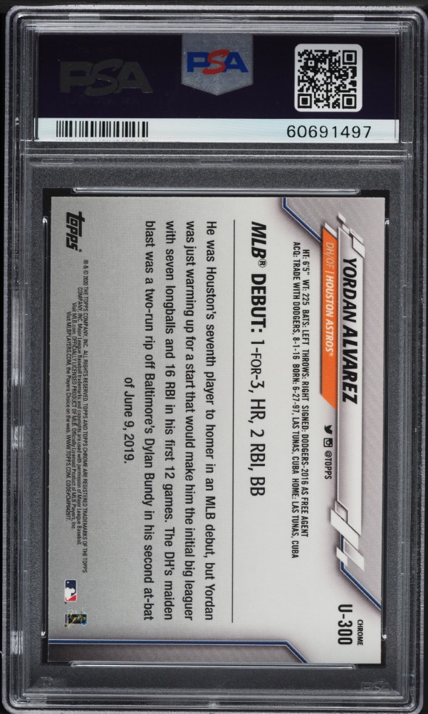 2020 Topps Chrome Update Sapphire Yordan Alvarez ROOKIE #U-300 PSA 10 GEM MINT