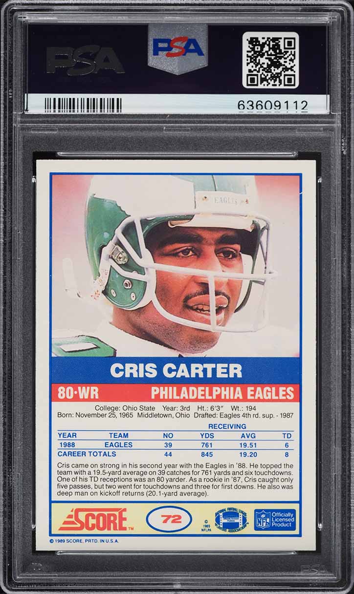 1989 Score Football Cris Carter ROOKIE #72 PSA 6 EXMT