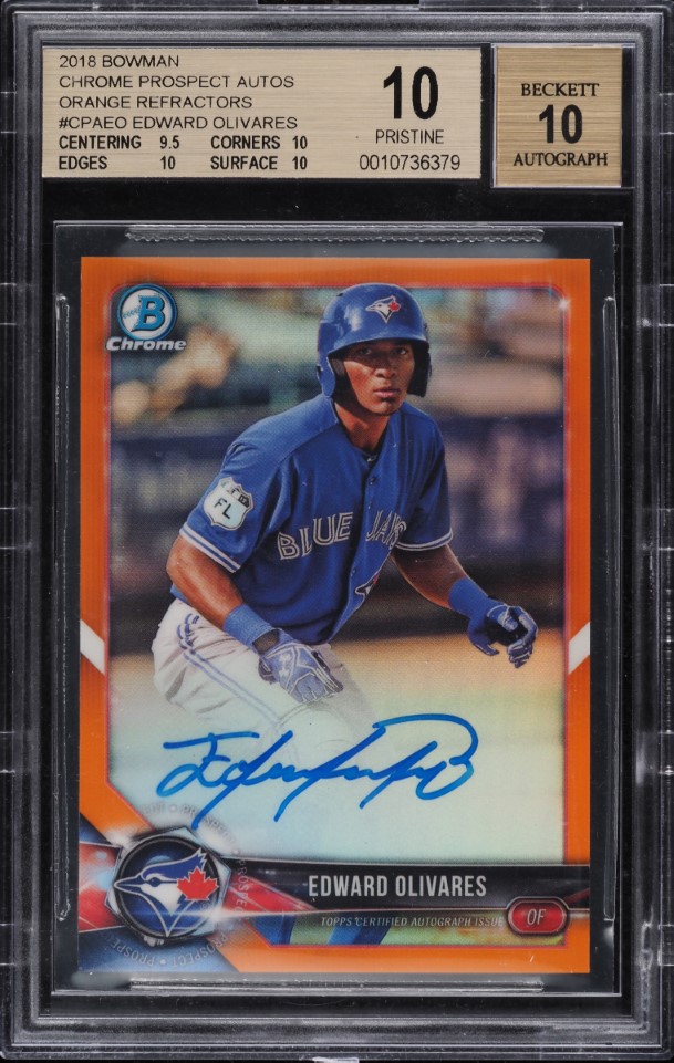 2018 Bowman Chrome Orange Refractor Edward Olivares ROOKIE AUTO /25 BGS 10