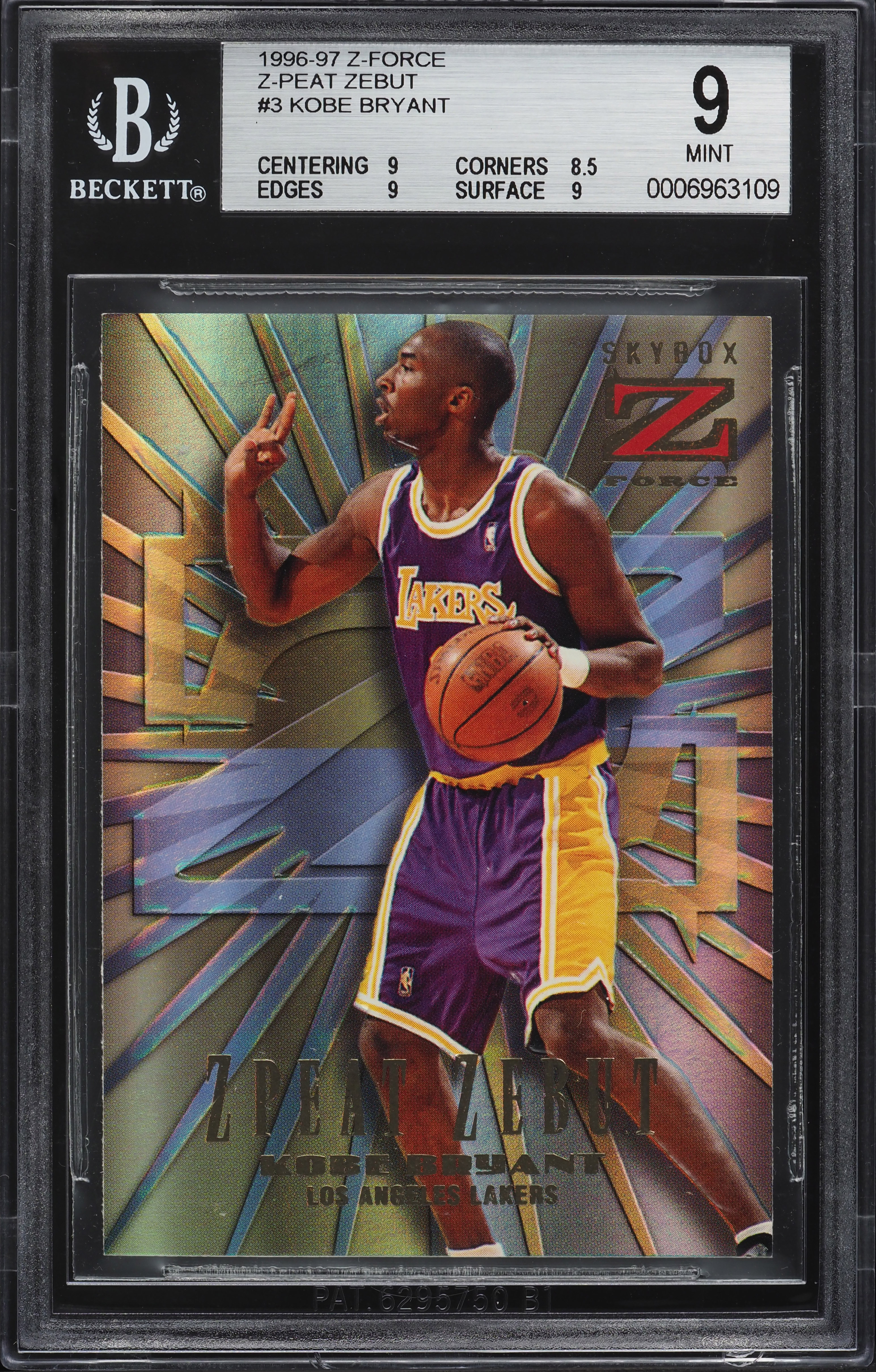 1996 Skybox Z-Force Z-Peat Zebut Kobe Bryant ROOKIE #3 BGS 9 MINT