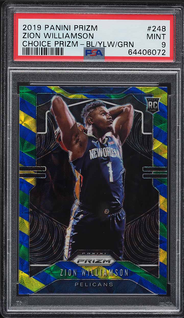 2019 Panini Prizm Choice Blue Yellow Green Zion Williamson ROOKIE #248 PSA 9