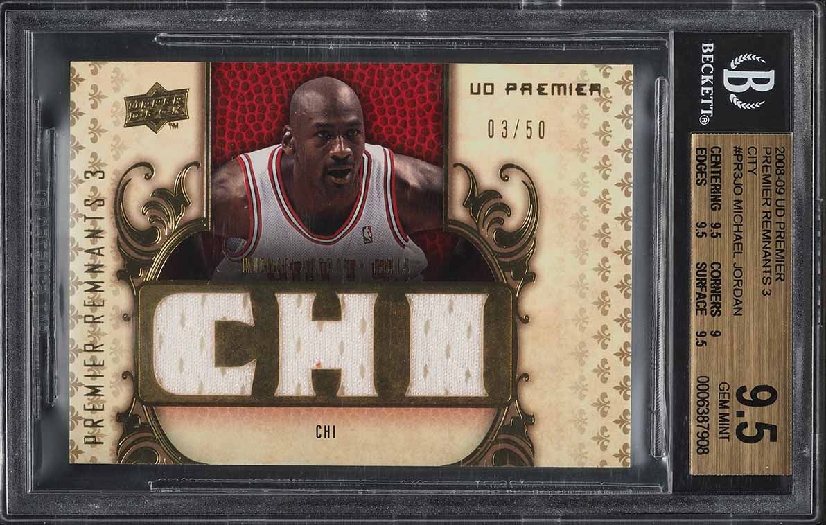 2008 Upper Deck Premier Remnants Triple Michael Jordan PATCH /50 #PR3-JO BGS 9.5