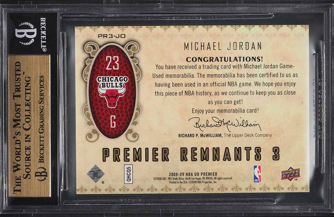 2008 Upper Deck Premier Remnants Triple Michael Jordan PATCH /50 #PR3-JO BGS 9.5