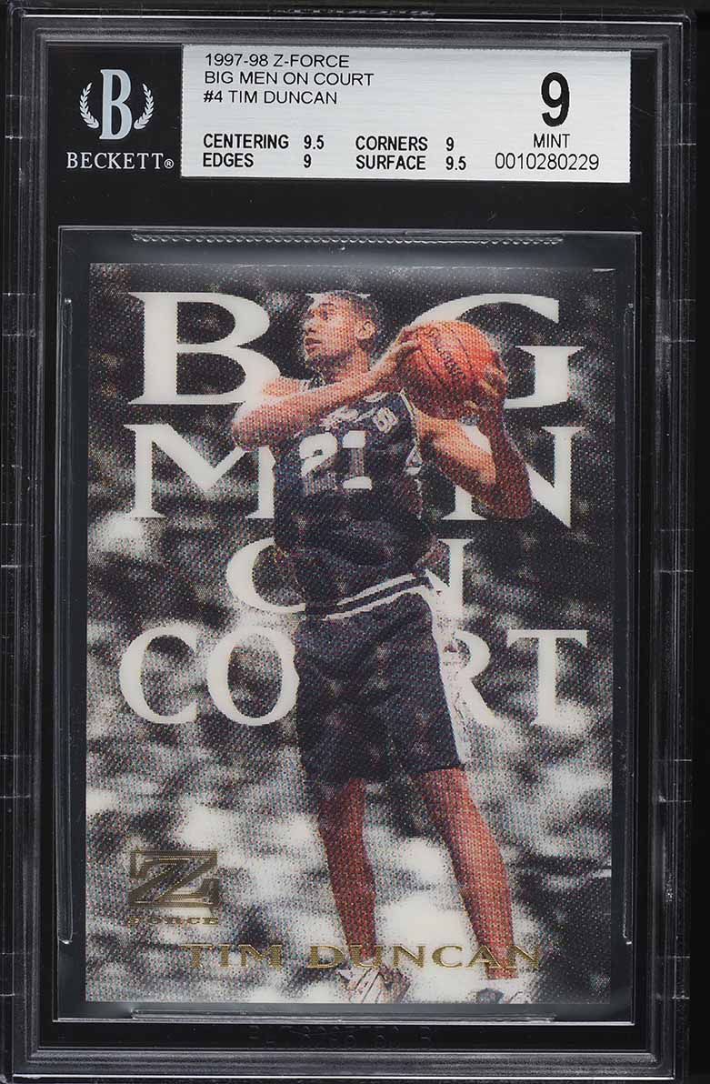 1997 Skybox Z-Force Big Men On Court Tim Duncan ROOKIE #4 BGS 9