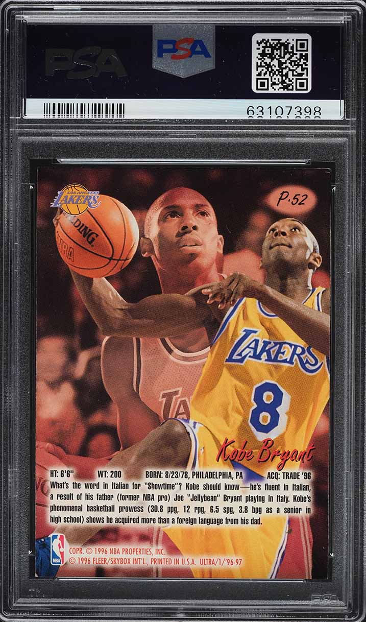 1996 Ultra Platinum Medallion Kobe Bryant ROOKIE #P52 PSA ALTERED AUTH