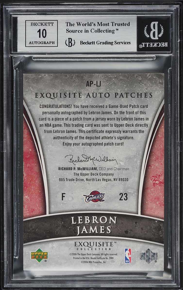 2005 Exquisite Collection LeBron James PATCH AUTO /100 #AP-LJ BGS 8.5 NM-MT+