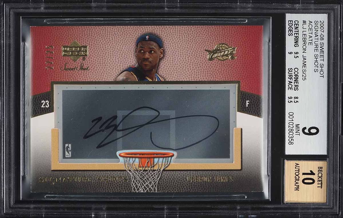 2007 UD Sweet Shot Signature Shots Acetate LeBron James AUTO /25 #SA-LJ BGS 9