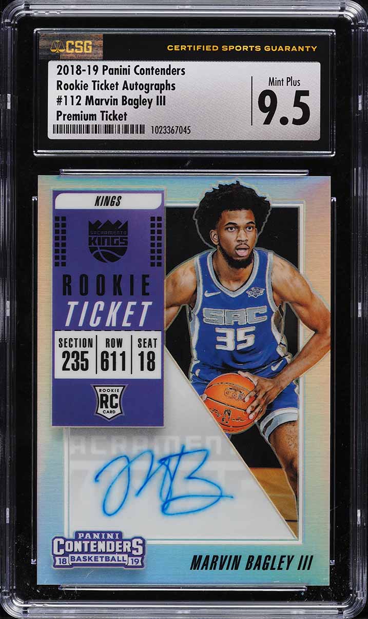 2018 Panini Contenders Premium Marvin Bagley III ROOKIE AUTO #112 CSG 9.5 MINT+