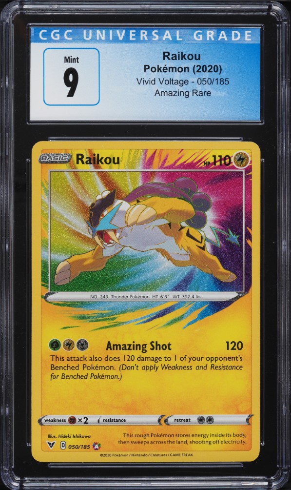 2020 Pokemon Sword & Shield Vivid Voltage Amazing Rare Raikou #50 CGC 9 MINT