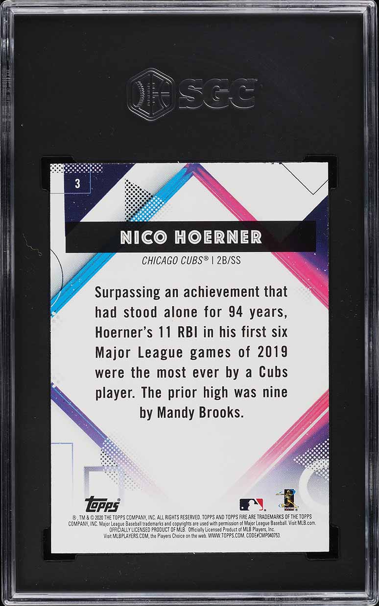 2020 Topps Fire Nico Hoerner ROOKIE #3 SGC 10 GEM MINT