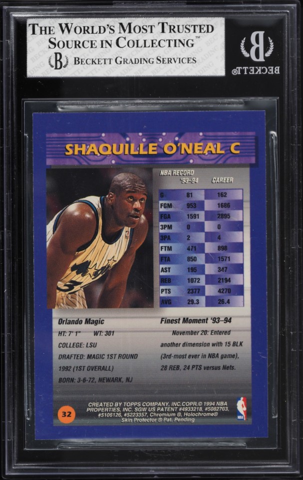 1994 Finest Basketball Shaquille O'Neal #32 BGS 7 NRMT