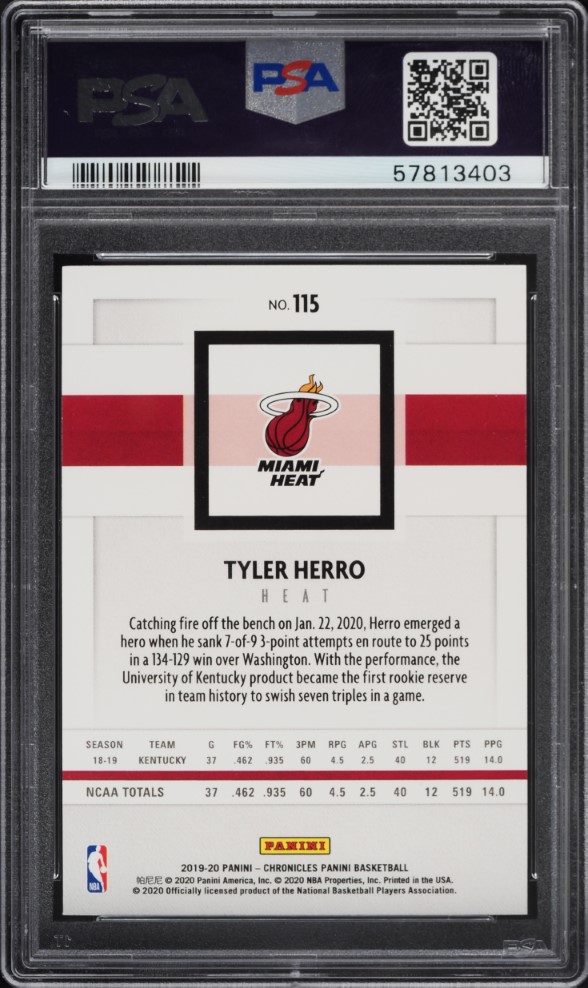 2019 Panini Chronicles Tyler Herro ROOKIE #115 PSA 9 MINT