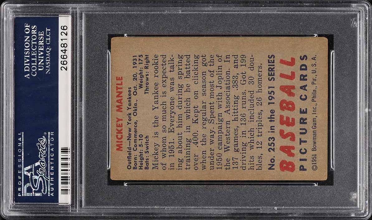 1951 Bowman Mickey Mantle ROOKIE #253 PSA 2 GD