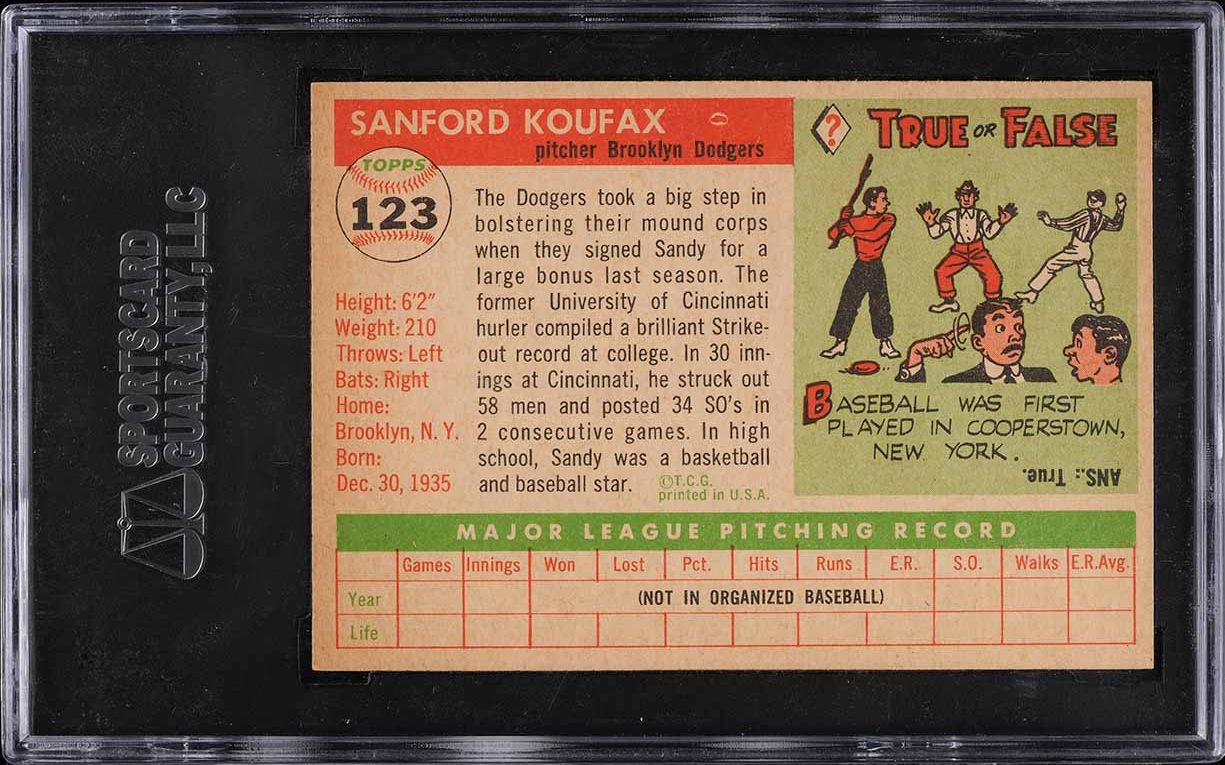1955 Topps Sandy Koufax ROOKIE #123 SGC 8 NM-MT