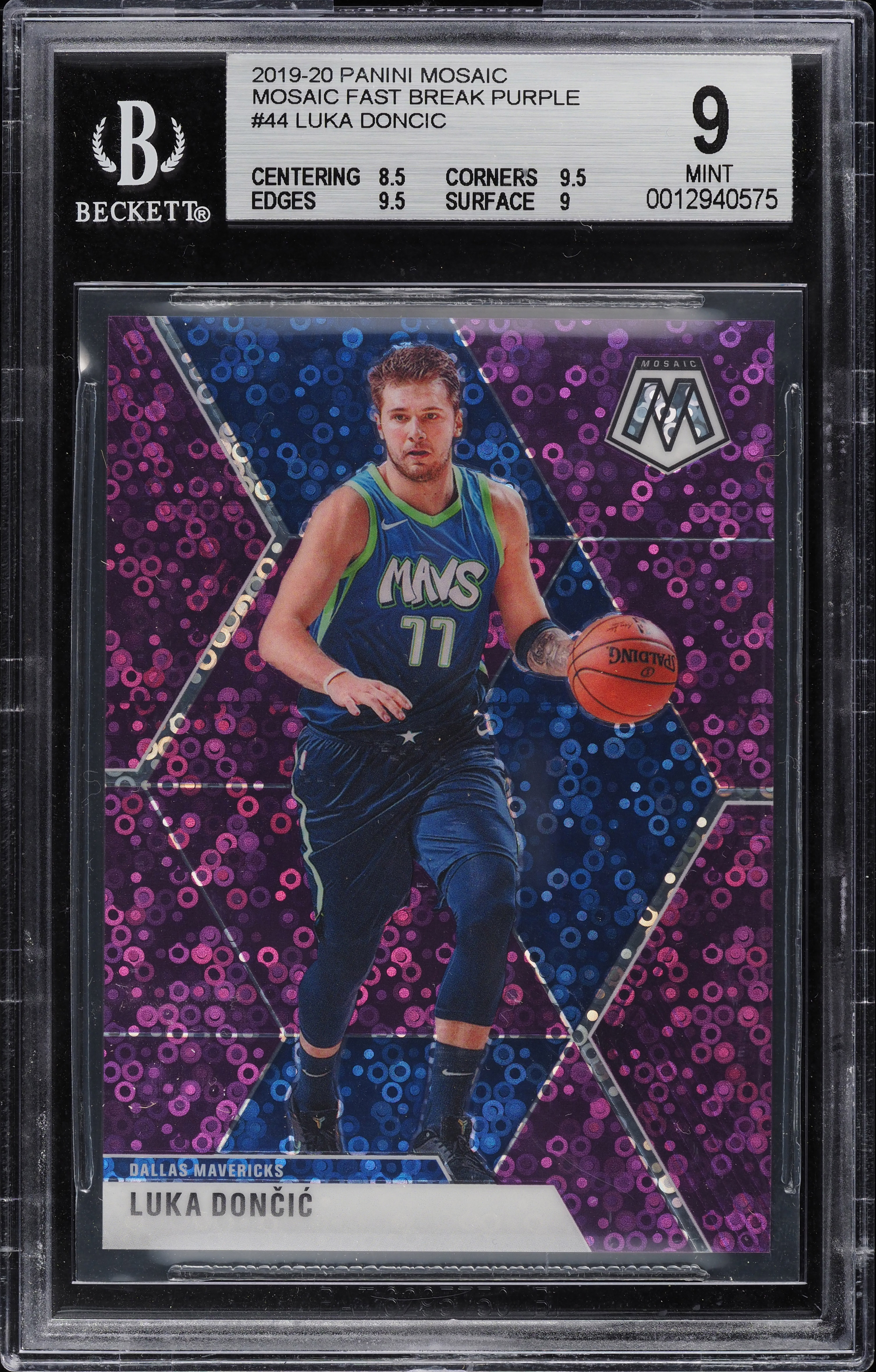 2019 Panini Mosaic Fast Break Purple Luka Doncic /50 #44 BGS 9