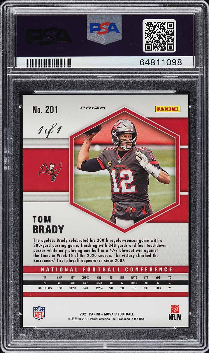 2021 Panini Mosaic Black Prizm Tom Brady 1/1 #201 PSA 10 GEM MINT