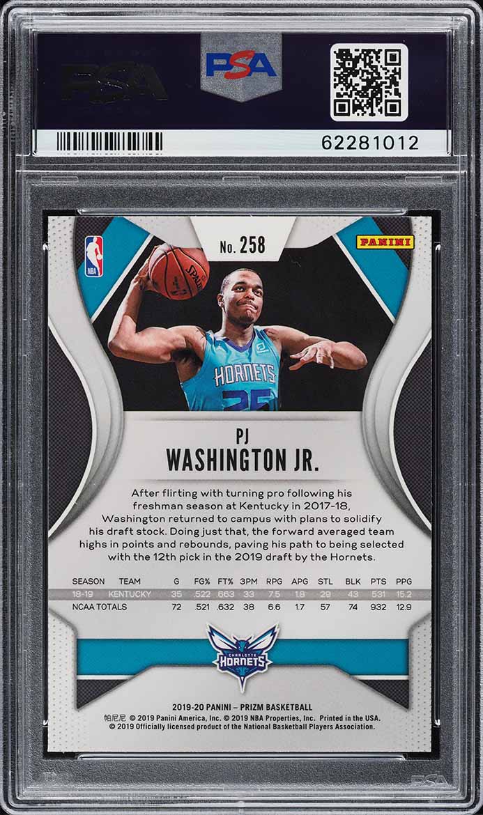 2019 Panini Prizm PJ Washington Jr. ROOKIE #258 PSA 9 MINT