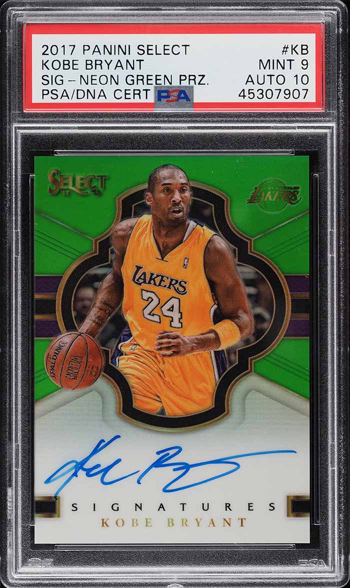 2017 Select Signatures Neon Green Prizm Kobe Bryant AUTO DNA 10 /35 PSA 9 MINT