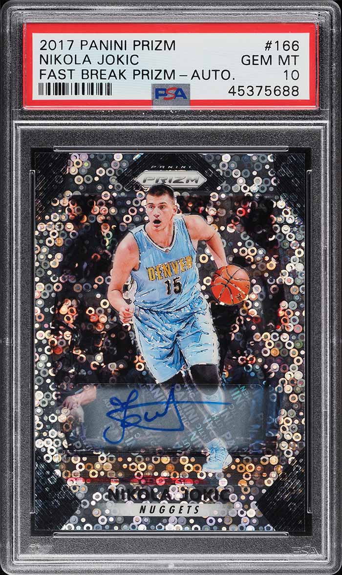 2017 Panini Prizm Fast Break Nikola Jokic AUTO #166 PSA 10 GEM