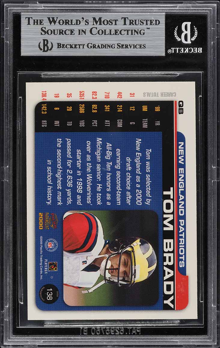 2000 Pacific Paramount Draft Picks Tom Brady ROOKIE /325 #138 BGS 9 MINT
