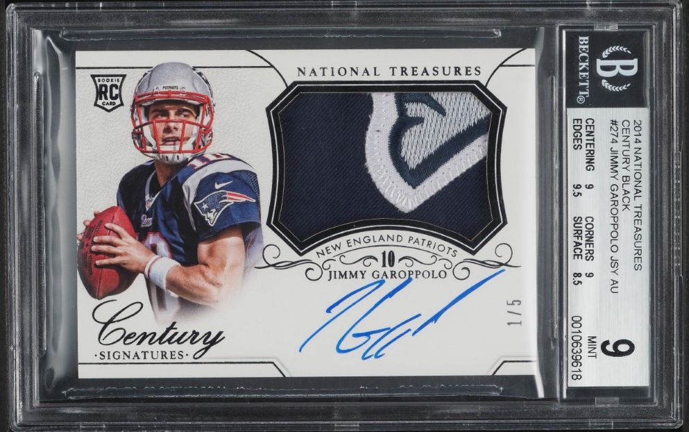 2014 National Treasures Black Jimmy Garoppolo ROOKIE PATCH AUTO /5 #274 BGS 9
