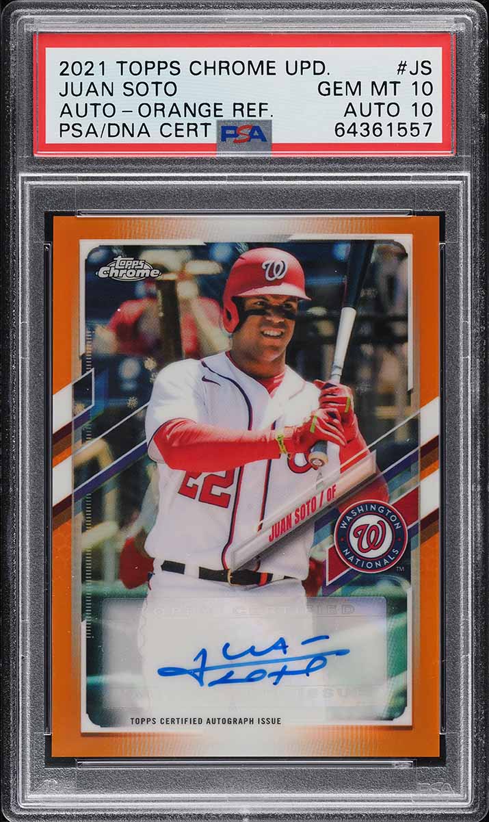 2021 Topps Chrome Update Orange Refractor Juan Soto AUTO DNA 10