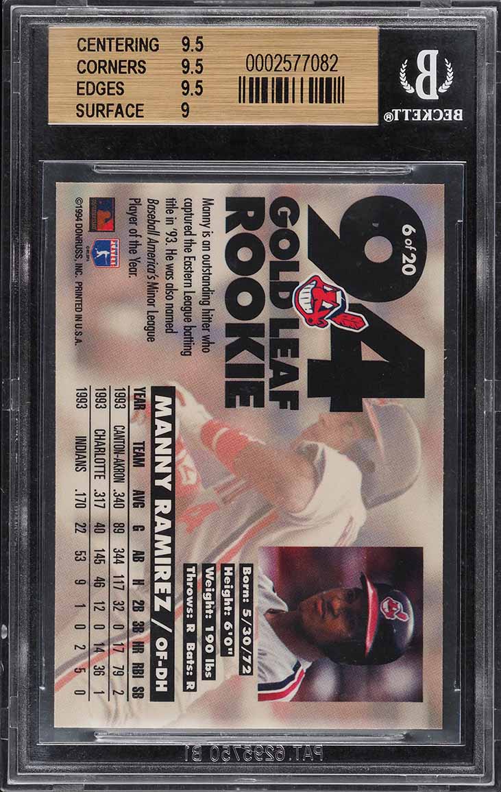 1994 Leaf Gold Rookies Manny Ramirez ROOKIE #6 BGS 9.5 GEM MINT