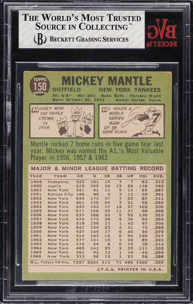 1967 Topps Mickey Mantle #150 BVG 4.5 VGEX+