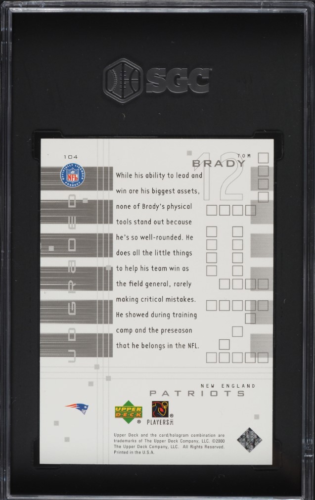 2000 Upper Deck Graded Tom Brady ROOKIE /1325 #104 SGC 9.5 MINT+