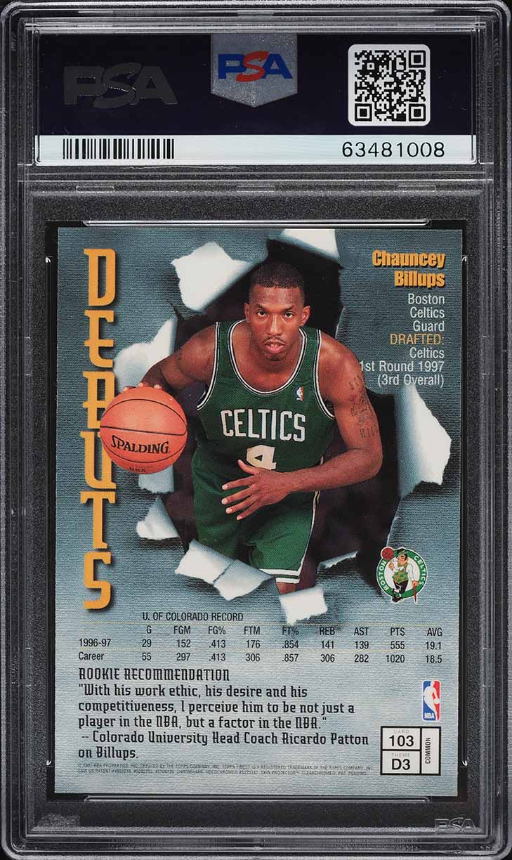 1997 Finest Basketball Chauncey Billups ROOKIE #103 PSA 6 EXMT